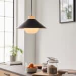Scandinavian Style Matt Black 1 Light Coolie Shade Pendant White Glass