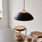 Scandinavian Style Matt Black 1 Light Domed Shade Pendant White Glass