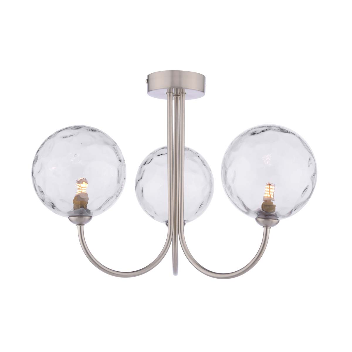 Dar Jared 3 Arm Semi Flush Ceiling Light Nickel Clear Glass