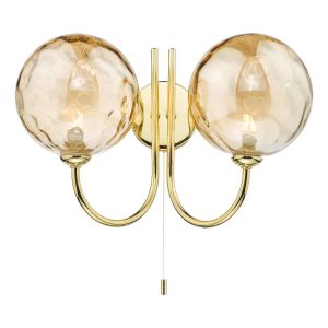 Jared Twin switched wall light in gold with dimpled champagne glass on white background