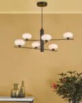 Dar Jasper 6 Light Ceiling Pendant Matt Black Opal Glass