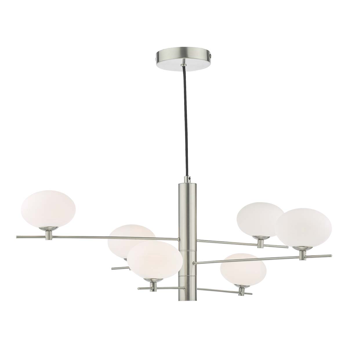 Dar Jasper 6 Light Ceiling Pendant Satin Nickel Opal Glass