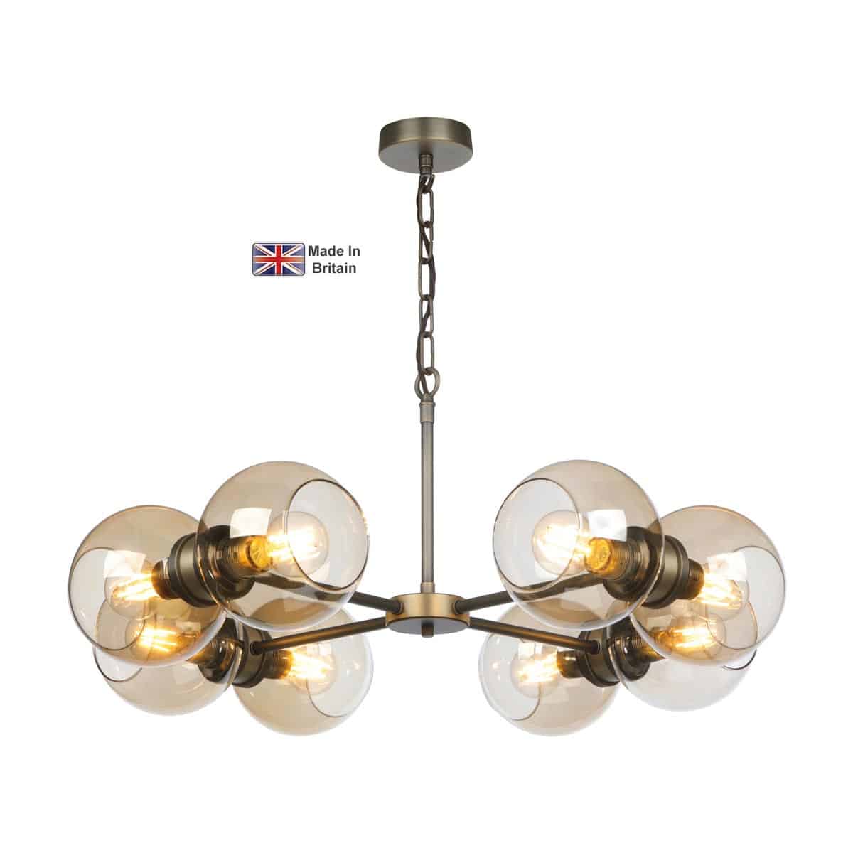 Juno 8 Light Ceiling Pendant Solid Brass Handmade In Britain