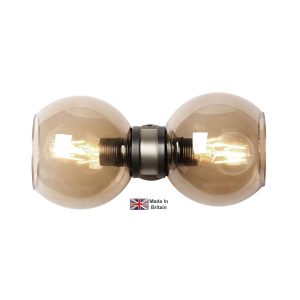 Juno double wall light in solid brass shown horizontal lit