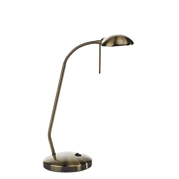 Journal desk lamp or task table lamp in antique brass on white background