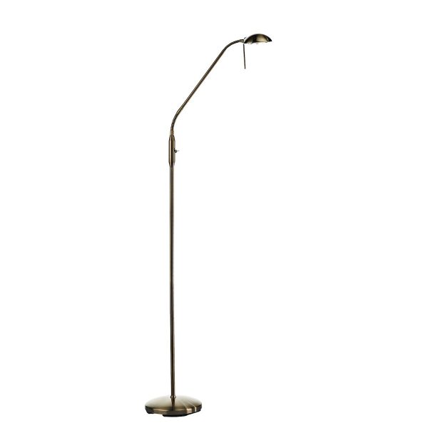 Journal floor reading lamp or task light in antique brass on white background