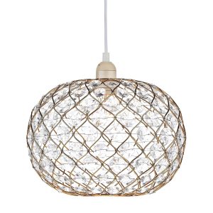 Juanita pendant lamp shade in polished gold with faceted acrylic discs on white background