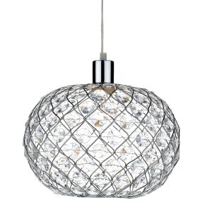 Juanita pendant lamp shade in polished chrome with faceted acrylic discs on white background