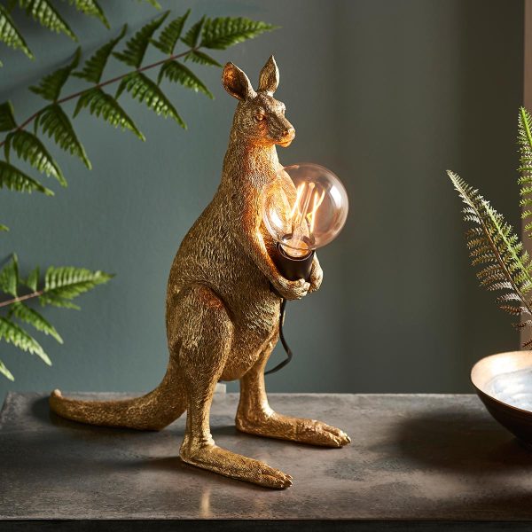 Kangaroo 1 light detailed resin animal table lamp in vintage gold main image