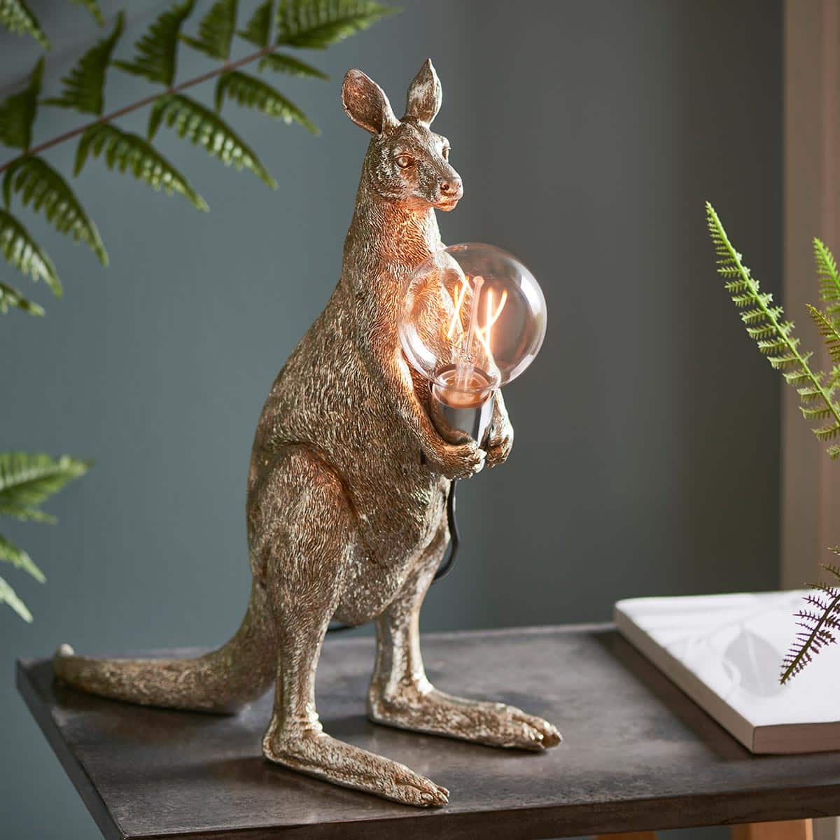Kangaroo 1 Light Detailed Resin Animal Table Lamp Vintage Silver Finish