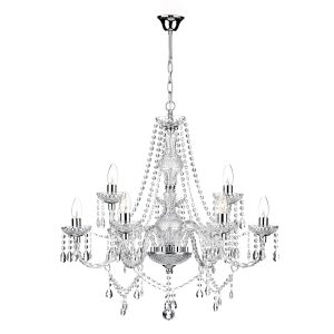 Katie chrome 9 light dual mount chandelier with acrylic glass on white background