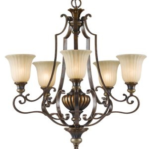 Feiss Kelham Hall British Bronze 5 Light Upward Chandelier Scavo Glass Shades