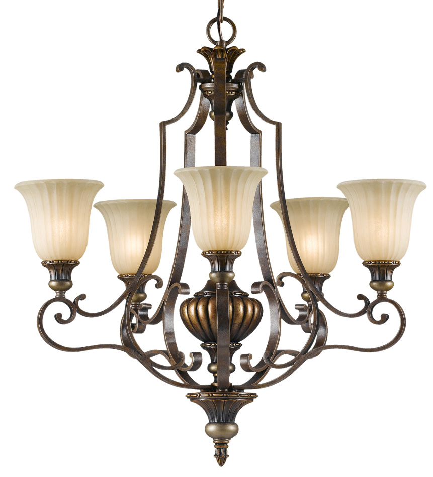 Feiss Kelham Hall British Bronze 5 Light Upward Chandelier Scavo Glass Shades