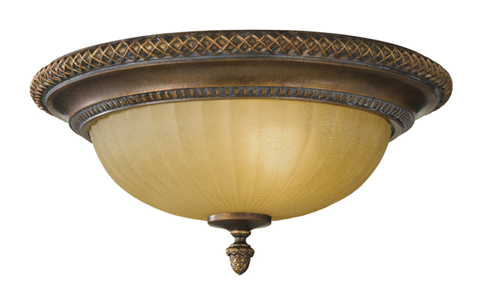 Feiss Kelham Hall British Bronze 2 Light Flush Ceiling Light Scavo Glass