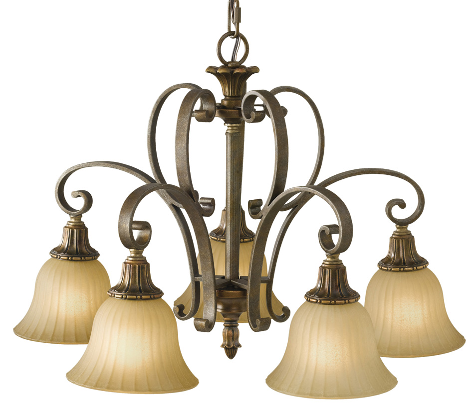 Feiss Kelham Hall British Bronze 5 Light Downlight Chandelier Scavo Glass Shades