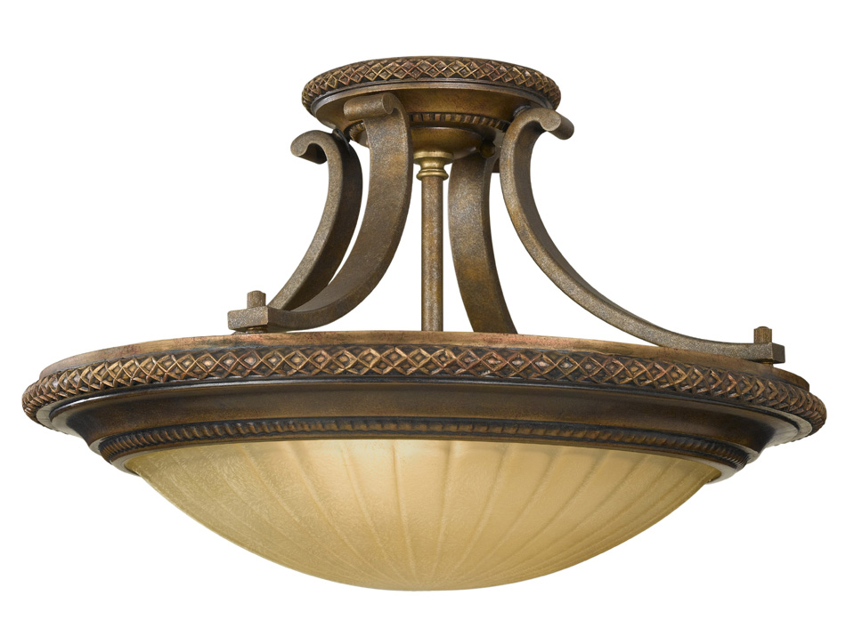 Feiss Kelham Hall British Bronze 2 Light Semi Flush Ceiling Light Scavo Glass