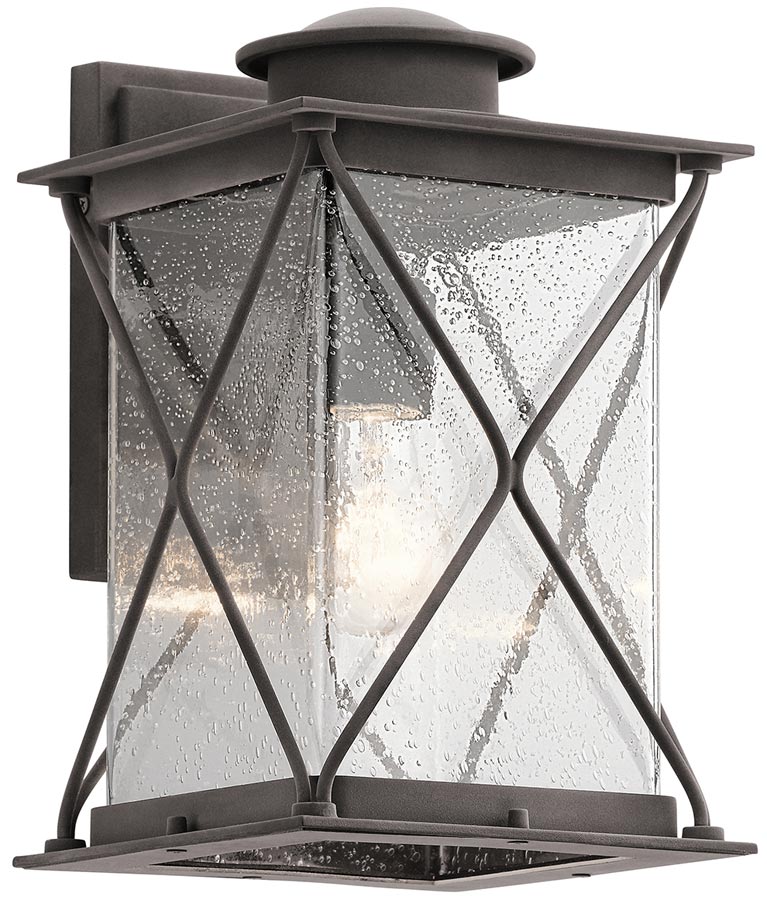 Kichler Argyle Medium Outdoor Wall Lantern Weathered Zinc Seeded Glass