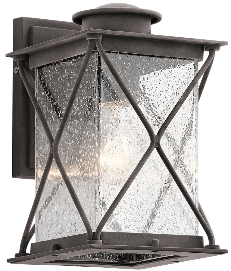 Kichler Argyle Small Outdoor Wall Lantern Weathered Zinc Seeded Glass