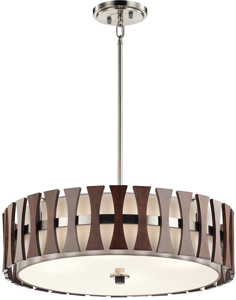Kichler Cirus 4 Light Pendant Semi Flush Wood White Fabric Shade