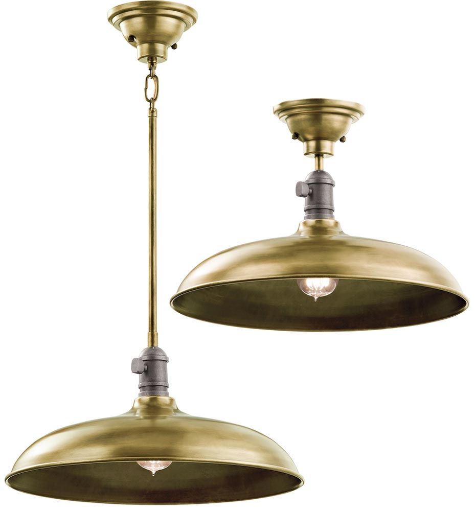 Kichler Cobson Industrial 1 Light Pendant / Semi Flush Natural Brass