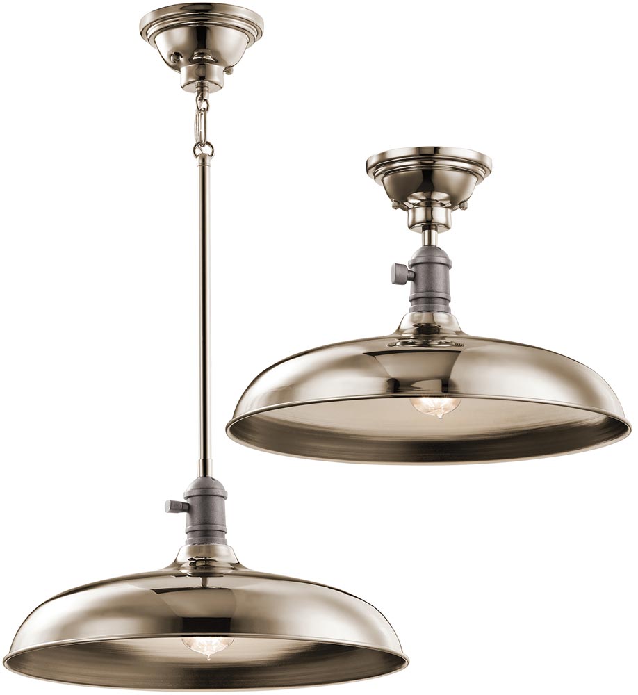 Kichler Cobson Industrial 1 Light Pendant / Semi Flush Polished Nickel