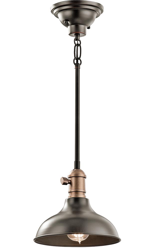 Kichler Cobson Industrial 1 Light Mini Pendant Ceiling Light Olde Bronze