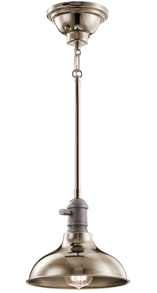 Kichler Cobson Industrial 1 Light Mini Pendant Ceiling Light Polished Nickel