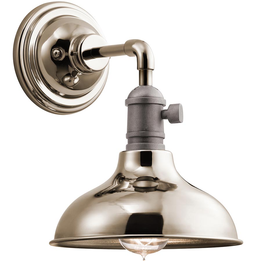 Kichler Cobson Retro Industrial 1 Light Mini Wall Light Polished Nickel