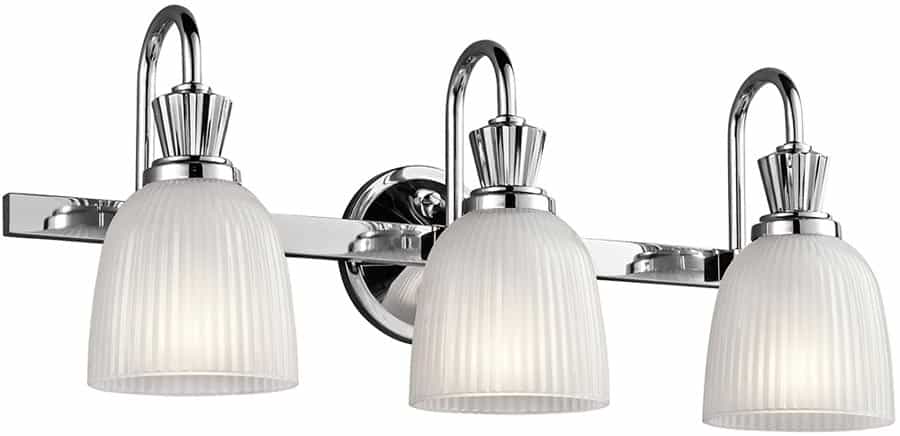 Kichler Cora Chrome 3 Light Bathroom Wall Light Ribbed Opal Glass IP44