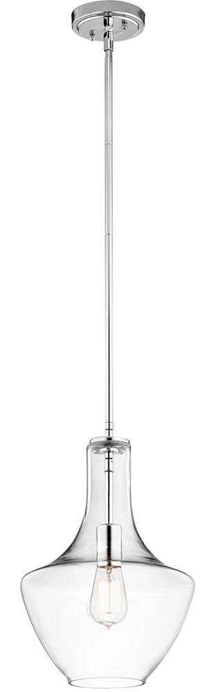 Kichler Everly 1 Light Clear Glass Small Ceiling Pendant Polished Chrome