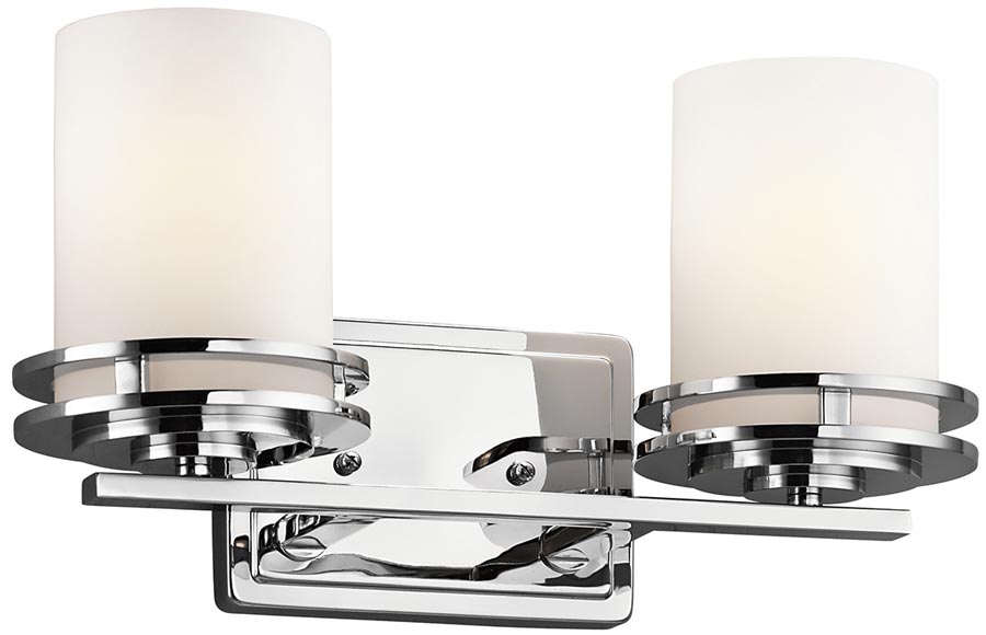 Kichler Hendrik Polished Chrome 2 Light Bathroom Wall Light Opal Glass IP44