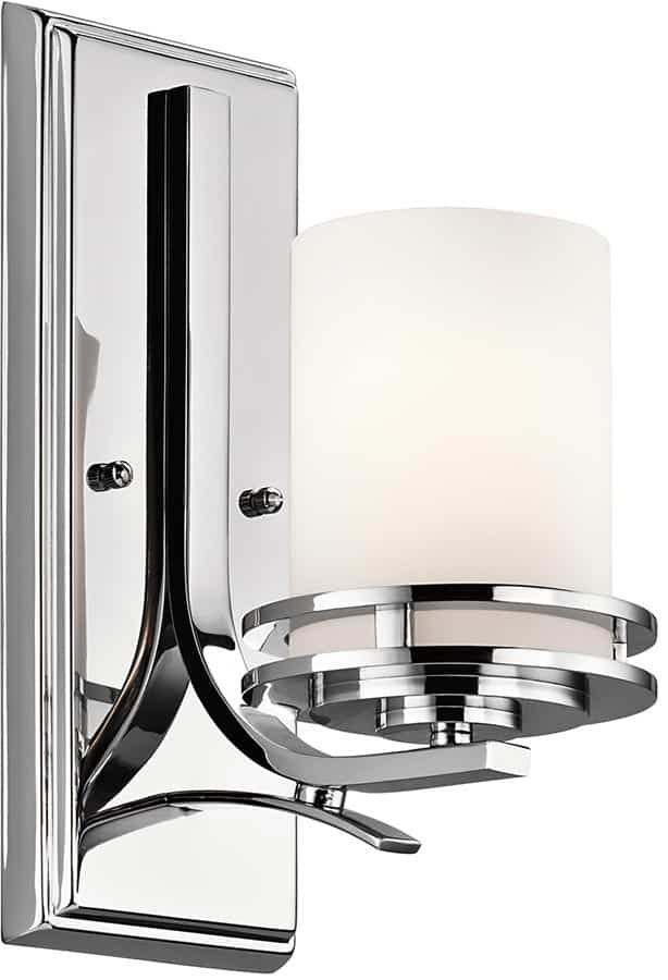 Kichler Hendrik Polished Chrome 1 Light Bathroom Wall Light Opal Glass IP44