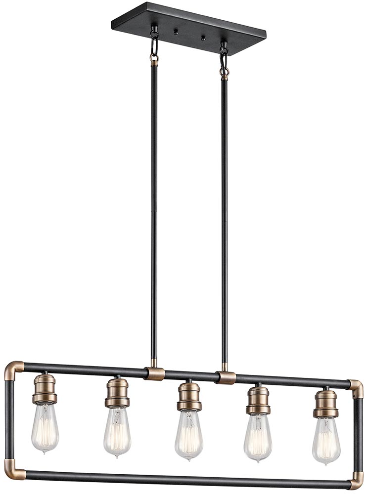 Kichler Imahn 5 Light Linear Chandelier Bar Pendant Black With Brass