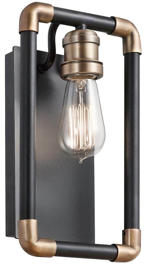 Kichler Imahn 1 Light Wall Light Black With Natural Brass Industrial