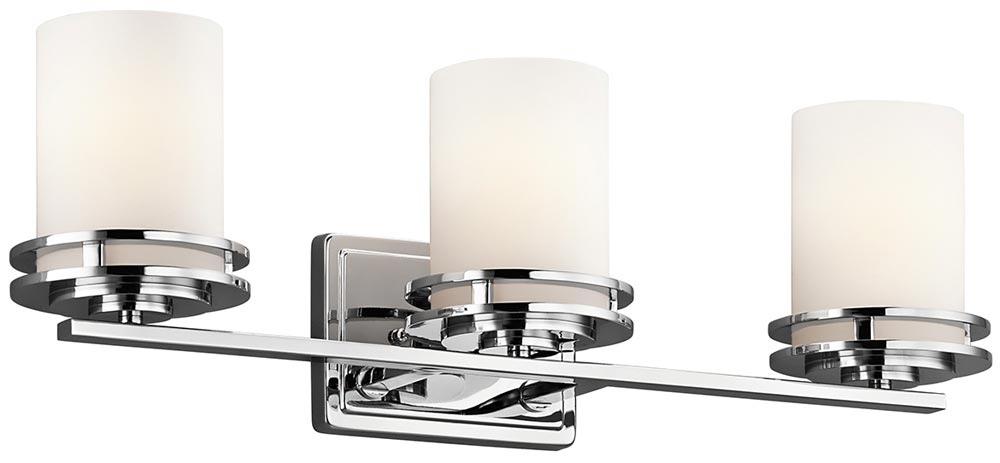 Kichler Hendrik Polished Chrome 3 Light Bathroom Wall Light Opal Glass IP44