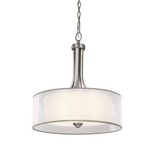 Kichler Lacey large 4 light ceiling pendant in antique pewter with organza fabric shade