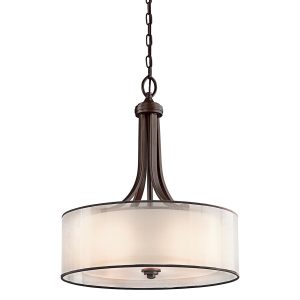 Kichler Lacey large 4 light ceiling pendant in mission bronze with organza fabric shade