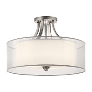 Kichler Lacey medium 4 lamp semi flush ceiling light in antique pewter with organza fabric shade