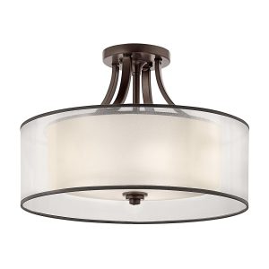 Kichler Lacey medium 4 lamp semi flush ceiling light in mission bronze with organza fabric shade