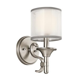 Kichler Lacey single wall light in antique pewter with organza fabric shade