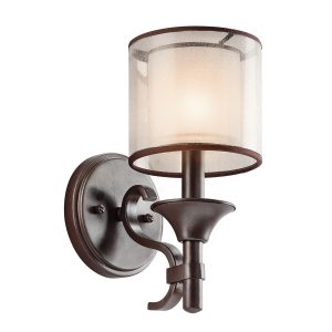 Kichler Lacey single wall light in mission bronze with organza fabric shade