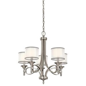 Kichler Lacey 5 light chandelier in antique pewter with organza fabric shades