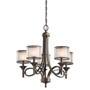 Kichler Lacey 5 light chandelier in mission bronze with organza fabric shades