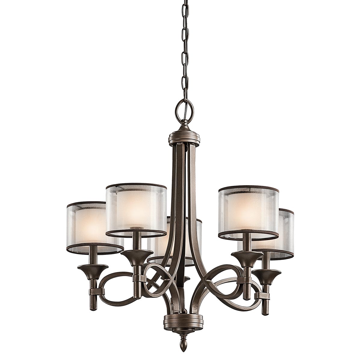 Kichler Lacey 5 Light Chandelier Mission Bronze Organza Fabric Shades