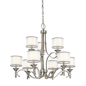 Kichler Lacey large 9 light chandelier in antique pewter with organza fabric shades