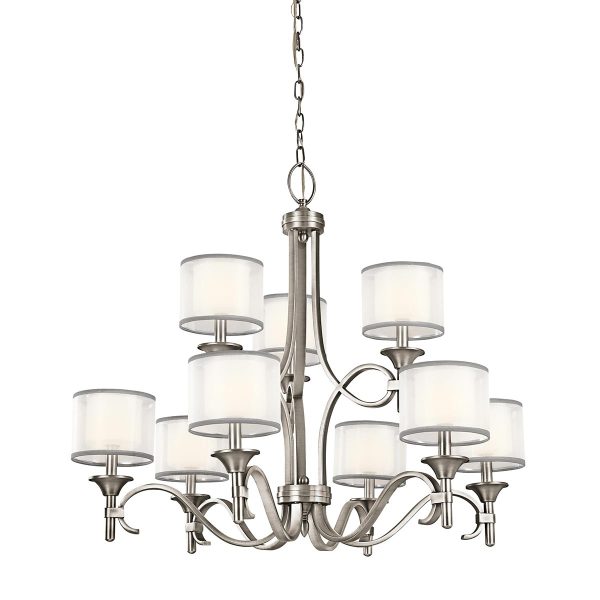 Kichler Lacey Large 9 Light Chandelier Antique Pewter Organza Fabric