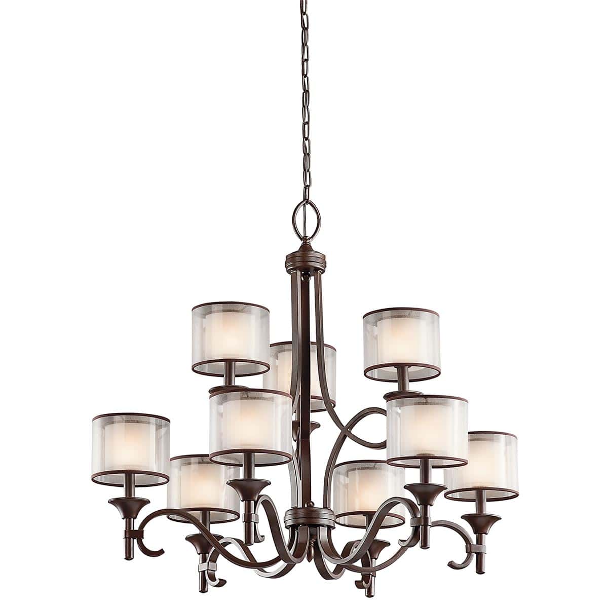 Kichler Lacey Large 9 Light Chandelier Mission Bronze Organza Fabric