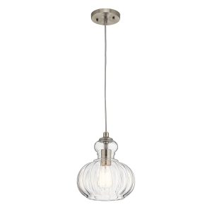 Kichler Type A single light ribbed glass ceiling pendant in brushed nickel