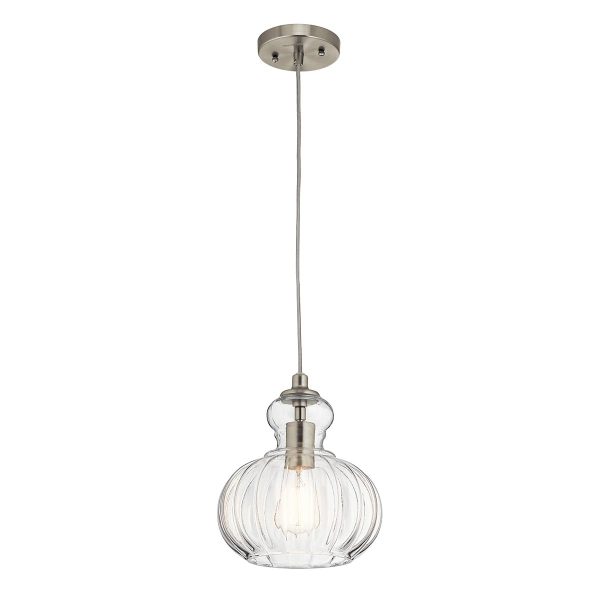 Kichler Type A single light ribbed glass ceiling pendant in brushed nickel
