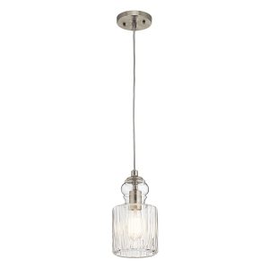 Kichler Type B single light ribbed glass ceiling pendant in brushed nickel